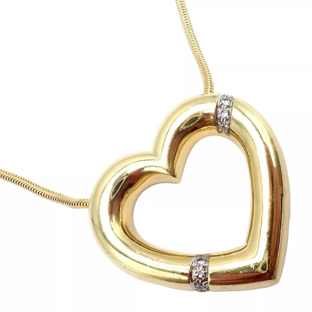 intage Tiffany & Co Picasso 18k Yellow Gold Diamond Large Heart Necklace